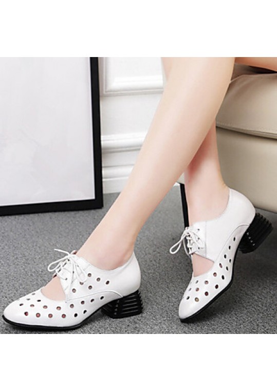 Women's Shoes Low Heel Leather Round Toe Oxfords Outdoor &Dress &Casual Black/Pink/White