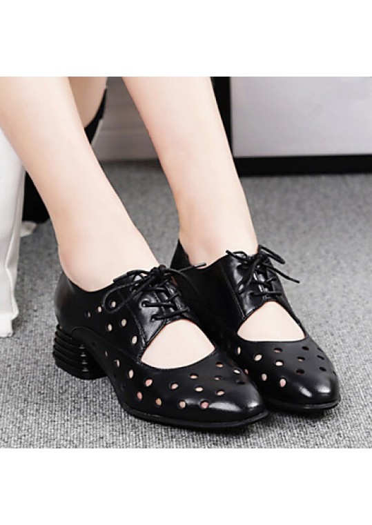 Women's Shoes Low Heel Leather Round Toe Oxfords Outdoor &Dress &Casual Black/Pink/White