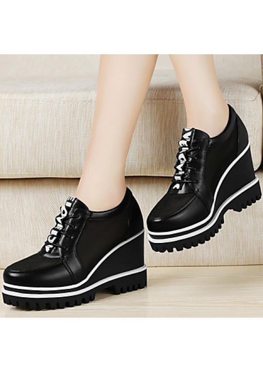 Women's Shoes Tulle Platform Wedges / Creepers Heels Office & Career / Party & Evening / Dress/Casual Black/White