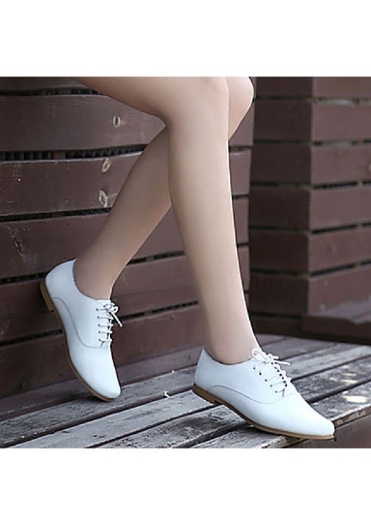 Women's Shoes Nappa Leather Spring/Summer/Fall/Winter Moccasin Oxfords Athletic/Dress/Casual Flat Heel Lace-up White