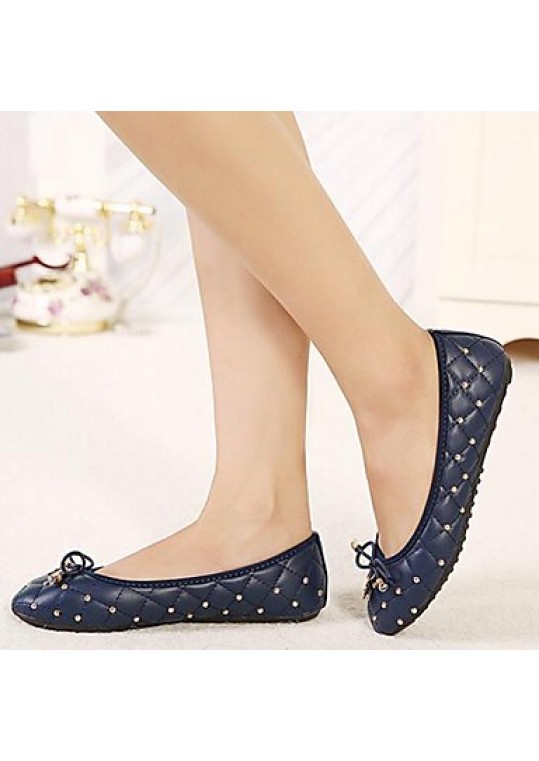 Women's Spring / Summer / Fall Round Toe Leatherette Casual / Dress Flat Heel Bowknot / Rivet Black / Blue / Beige