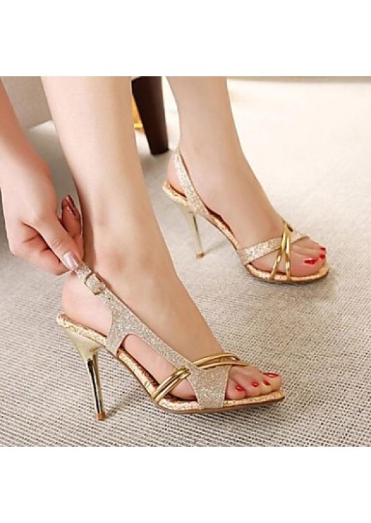 Women's Spring / Summer / Fall / Winter Heels / Pointed Toe / Open Toe Leather Dress / Party & Evening Stiletto Heel Buckle Gold