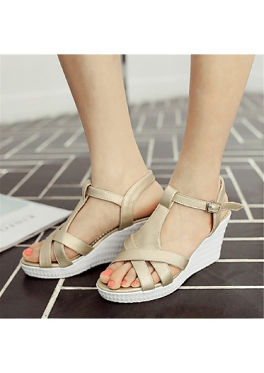 Women's Shoes Leatherette Wedge Heel Wedges Sandals Wedding / Party & Evening / Dress / Casual White / Silver