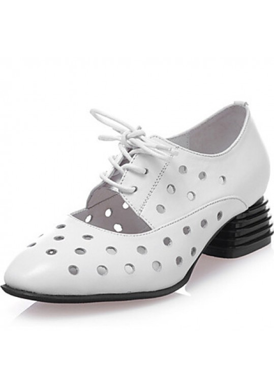 Women's Shoes Low Heel Leather Round Toe Oxfords Outdoor &Dress &Casual Black/Pink/White