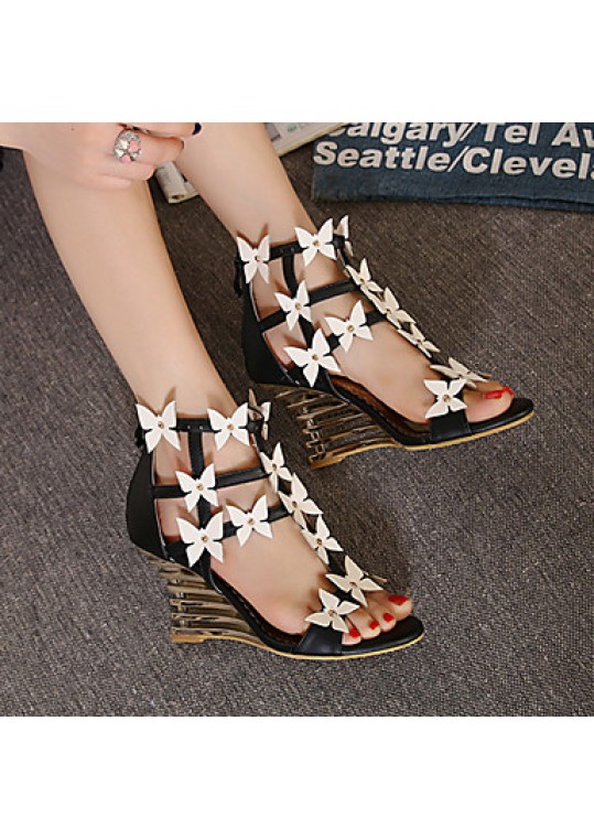 Women's Shoes Leatherette Wedge HeelOpen Toe Sandals Dress Black / White