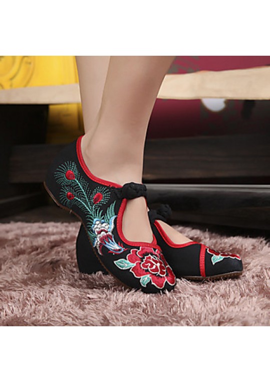 Women's Shoes Canvas Spring Summer Fall Mary Jane Comfort Flats Casual Flat Heel Buckle Flower Black Red Walking