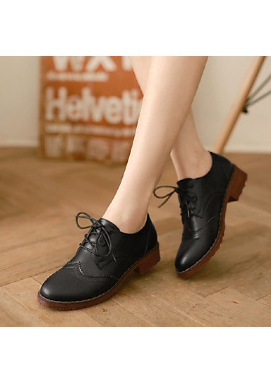 Women's Oxfords Fall Comfort Leather Casual Platform Lace-up Black / Brown / Beige Others