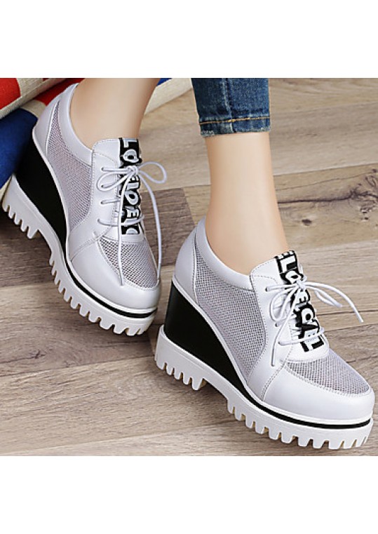 Women's Shoes Tulle Platform Wedges / Creepers Heels Office & Career / Party & Evening / Dress/Casual Black/White