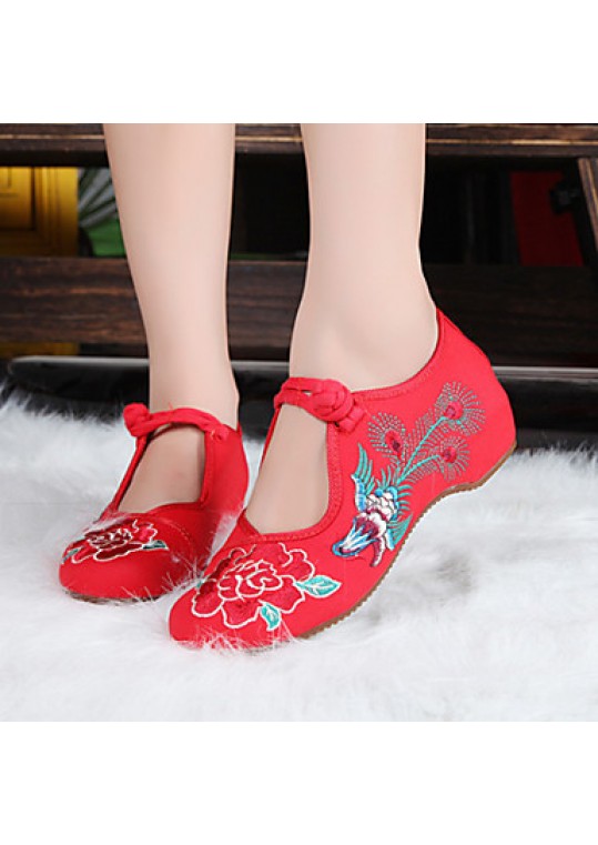 Women's Shoes Canvas Spring Summer Fall Mary Jane Comfort Flats Casual Flat Heel Buckle Flower Black Red Walking