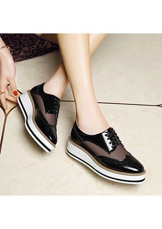 Women's Shoes Patent Leather Wedge Heel Creepers Flats Office & Career/Party & Evening/Athletic/Dress/Casual Black/White