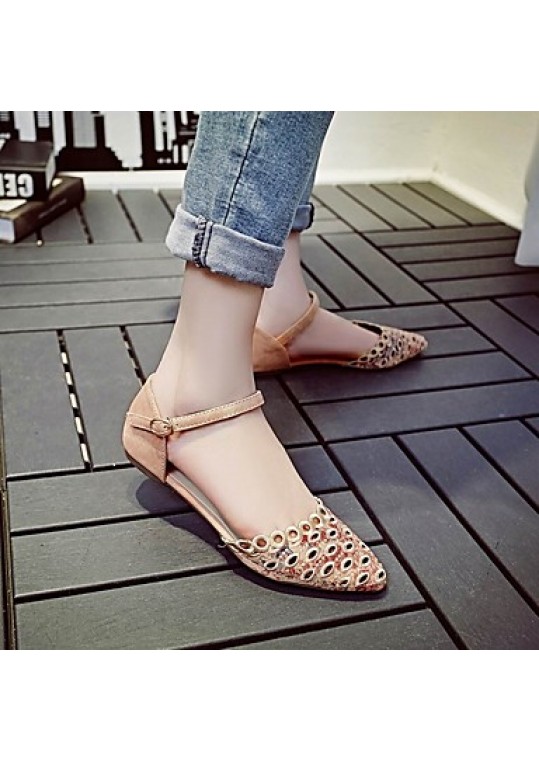 Women's Shoes Fabric Flat Heel Pointed Toe / Flats / Party & Evening / Dress /Blue / Gray / Almond