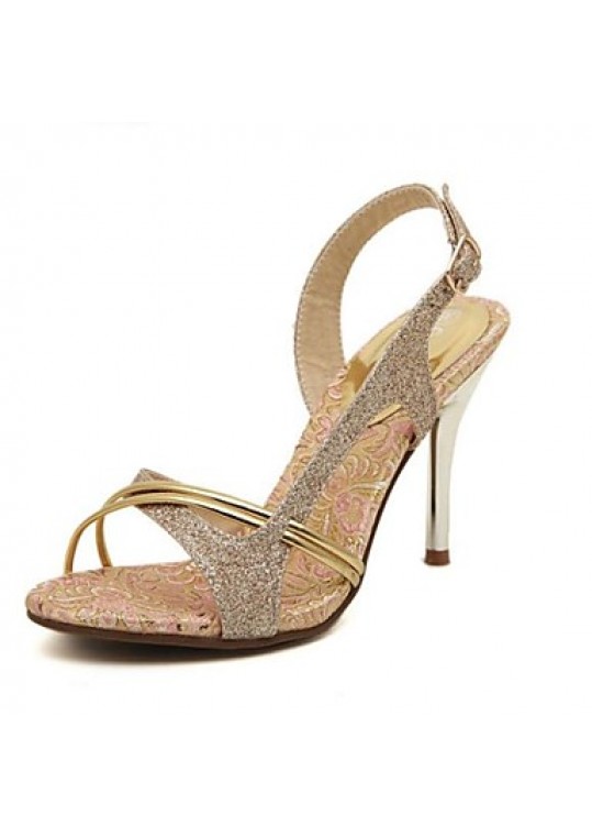 Women's Spring / Summer / Fall / Winter Heels / Pointed Toe / Open Toe Leather Dress / Party & Evening Stiletto Heel Buckle Gold