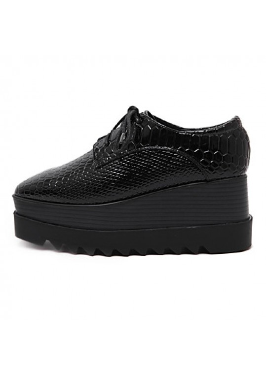 Women's Shoes Four Season Platform Creepers Lace-up Square Toe Black Shoes