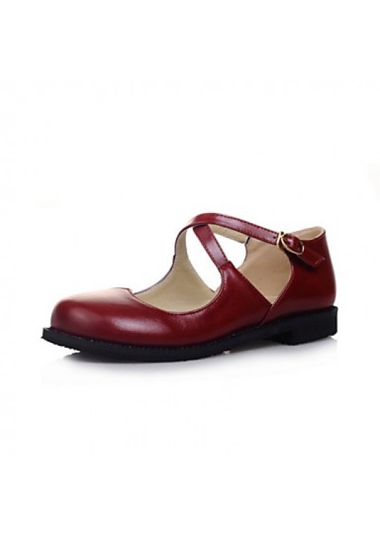 Women's Shoes Leatherette Flat Heel Mary Flats Dress / Casual Black / Beige / Burgundy / Khaki