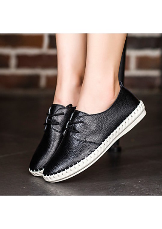 Women's Shoes Nappa Leather Spring / Summer / Fall / Winter Comfort Flats Athletic / Casual Black / Brown / White