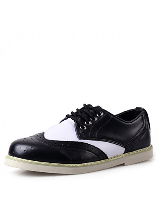 Women's Spring / Summer / Fall / Winter Comfort Leather Casual Flat Heel Lace-up Black / Brown / White