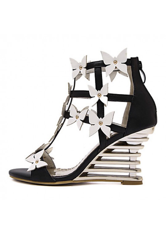 Women's Shoes Leatherette Wedge HeelOpen Toe Sandals Dress Black / White