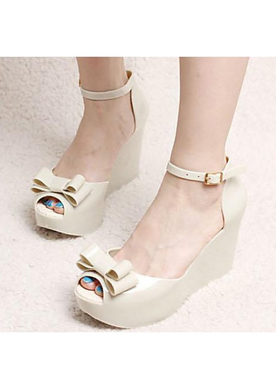 Women's Sandals Summer Slingback Rubber Casual Wedge Heel Bowknot