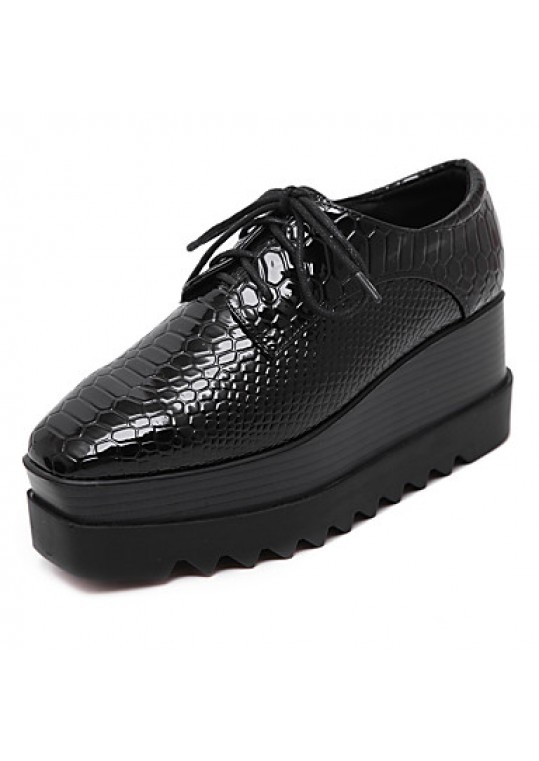 Women's Shoes Four Season Platform Creepers Lace-up Square Toe Black Shoes