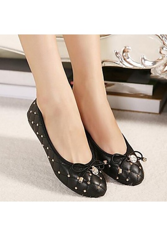 Women's Spring / Summer / Fall Round Toe Leatherette Casual / Dress Flat Heel Bowknot / Rivet Black / Blue / Beige