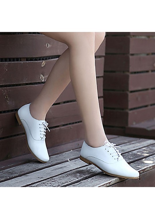 Women's Shoes Nappa Leather Spring/Summer/Fall/Winter Moccasin Oxfords Athletic/Dress/Casual Flat Heel Lace-up White