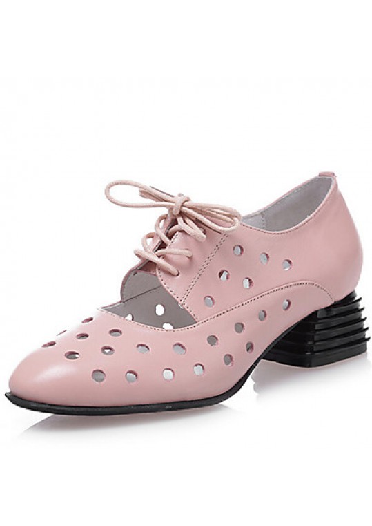 Women's Shoes Low Heel Leather Round Toe Oxfords Outdoor &Dress &Casual Black/Pink/White