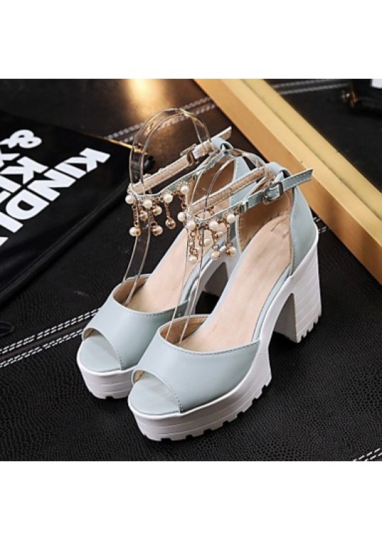 Women's Shoes Leatherette Chunky Heel Peep Toe Sandals Wedding / Office & Career / Party & Evening Blue / Pink / White