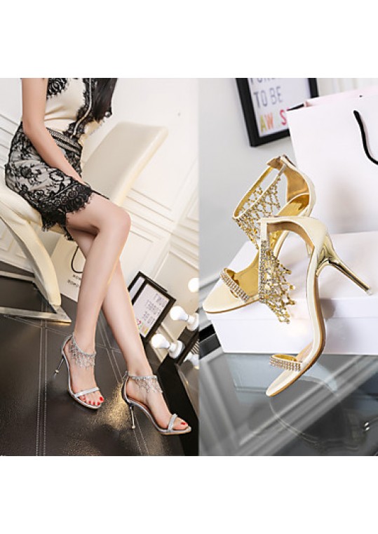 Women's Shoes Leather / Glitter Stiletto Heel Heels Sandals Wedding / Party & Evening / Dress Silver / Gold