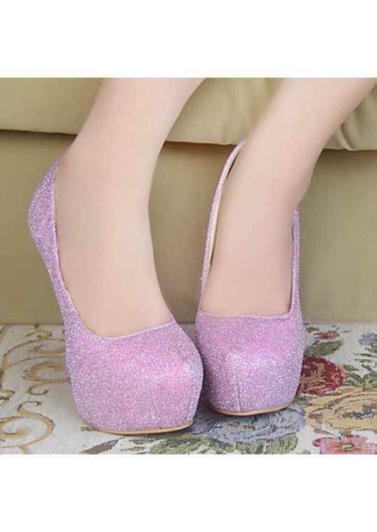 Women's Heels Spring / Fall Heels / Round Toe PU Dress Stiletto Heel Sequin Pink / Silver Others