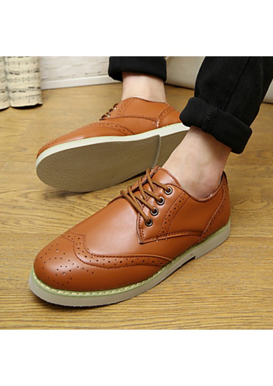 Women's Spring / Summer / Fall / Winter Comfort Leather Casual Flat Heel Lace-up Black / Brown / White