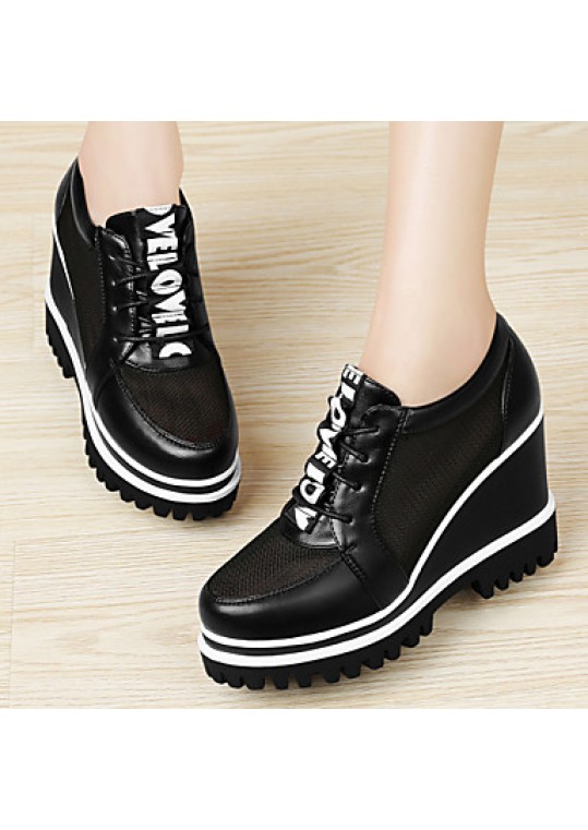 Women's Shoes Tulle Platform Wedges / Creepers Heels Office & Career / Party & Evening / Dress/Casual Black/White