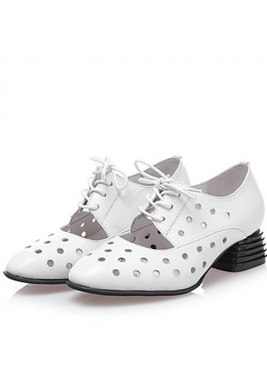 Women's Shoes Low Heel Leather Round Toe Oxfords Outdoor &Dress &Casual Black/Pink/White