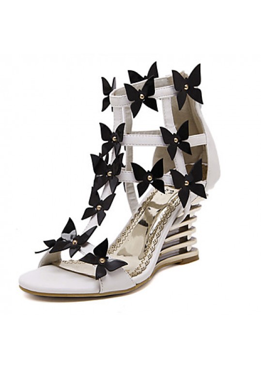 Women's Shoes Leatherette Wedge HeelOpen Toe Sandals Dress Black / White