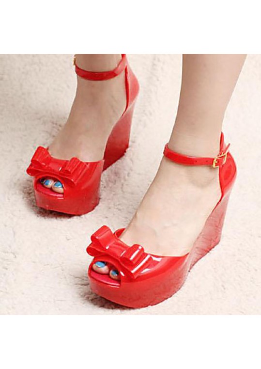 Women's Sandals Summer Slingback Rubber Casual Wedge Heel Bowknot