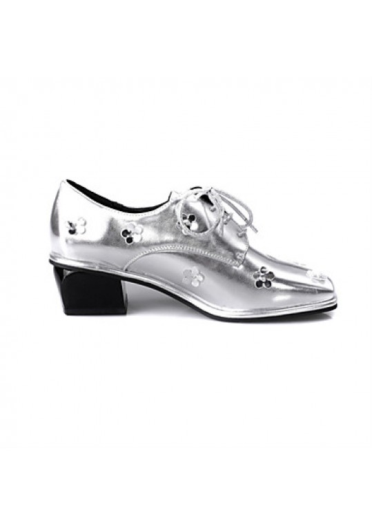 Women's Fall Square Toe PU Office & Career / Dress / Casual Chunky Heel Flower Silver / Gold