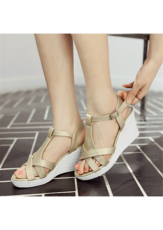 Women's Shoes Leatherette Wedge Heel Wedges Sandals Wedding / Party & Evening / Dress / Casual White / Silver